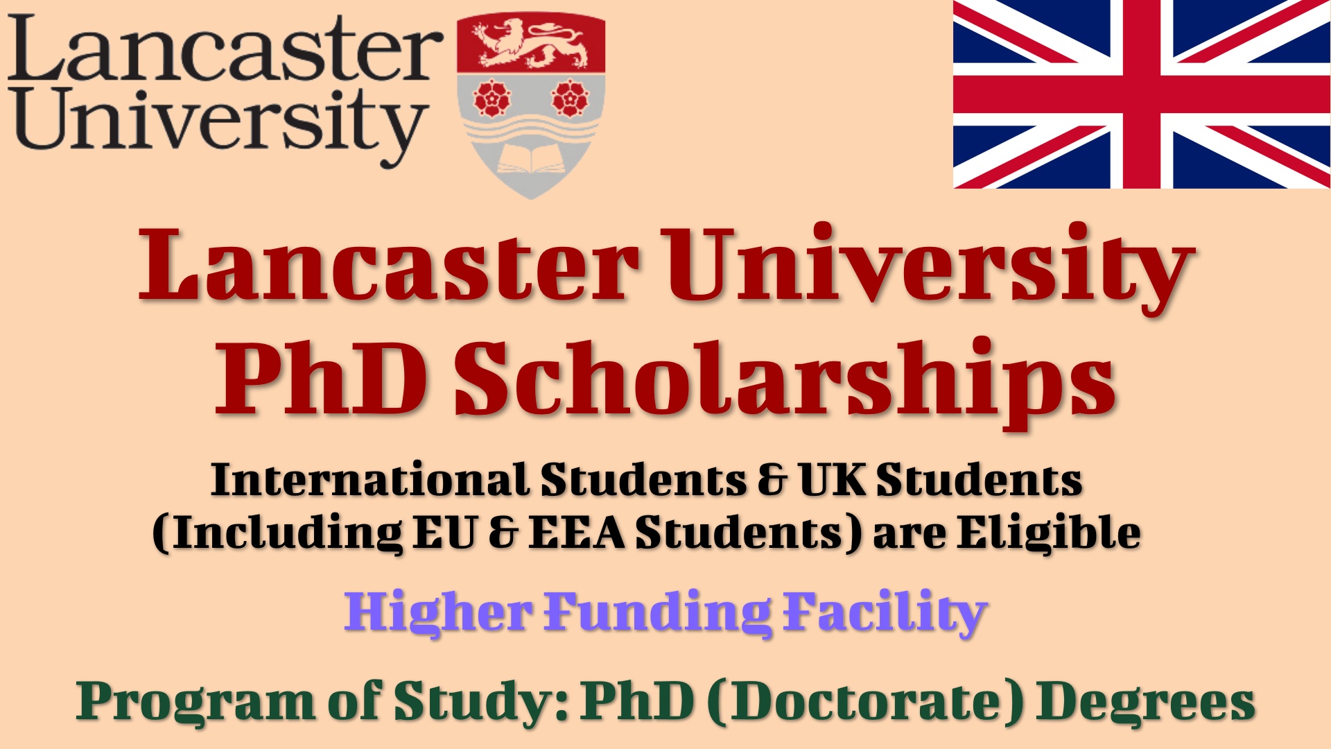 Lancaster University PhD Scholarships with Higher Funding